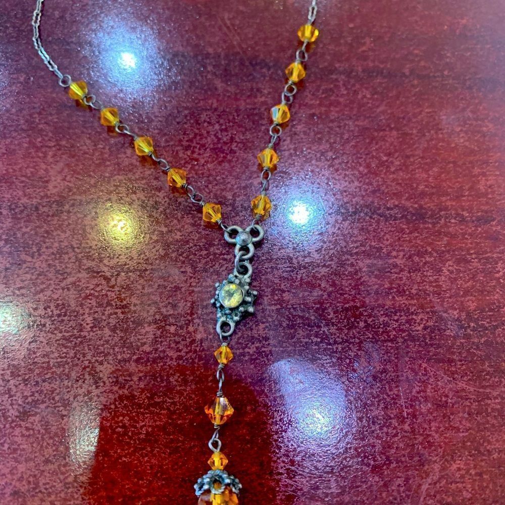 Vintage Citrine a crystal Y necklace .